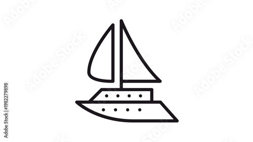 Minimalist black line art sailboat icon, modern yacht vector illustration for nautical travel and maritime transport, scalable graphic symbol of a sailing vessel isolated on white background