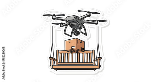 Drone delivering package on swing set