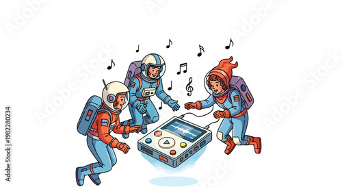 Astronauts dancing with boombox music fun in space