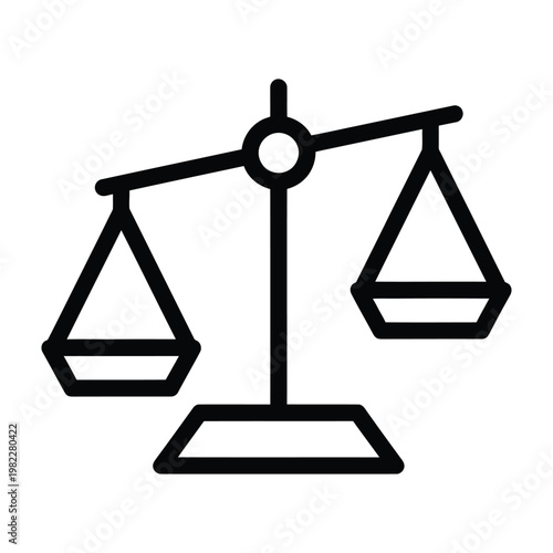 Classic balance scales unevenly weighted representing justice or comparison with line art white background black line