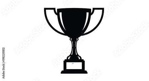 A stark black silhouette of a classic trophy with elegant handles and a rectangular base