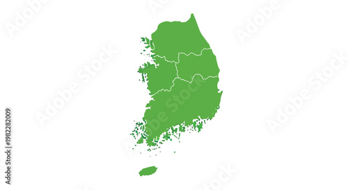 A vibrant green map illustrates the geographical shape of south korea with defined borders high quality