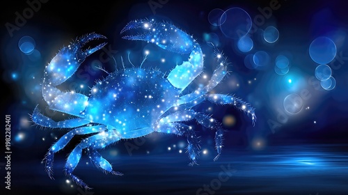Explore Cancer Astrology Zodiac Sign With a Glowing Crab in a Starry Night Scene