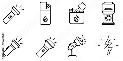 Flashlight icon. Portable flashlight vector illustration. Bright pocket lighter symbol. Electric handle lantern sign. Flash light tool pictogram. Spotlight lamp tool. Electricity lighting concept.
