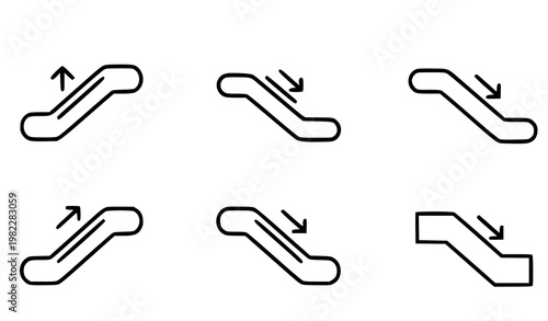 A set of minimalist escalator icons in a flat design style