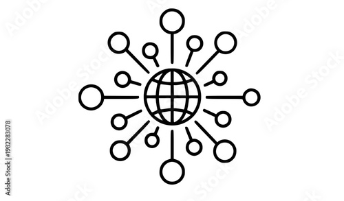 A minimalist vector graphic illustrating global connections and networking