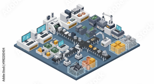Isometric Smart Factory for Electronic Waste Recycling and Industrial Automation