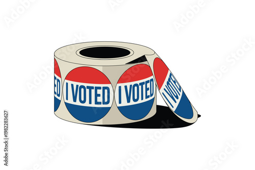 A roll of stickers with the words 'I Voted' on a white background