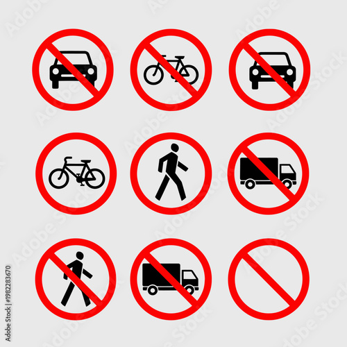 Free Download Set of prohibition signs: cars, bicycles, pedestrians, trucks, and blank - GFXLoad