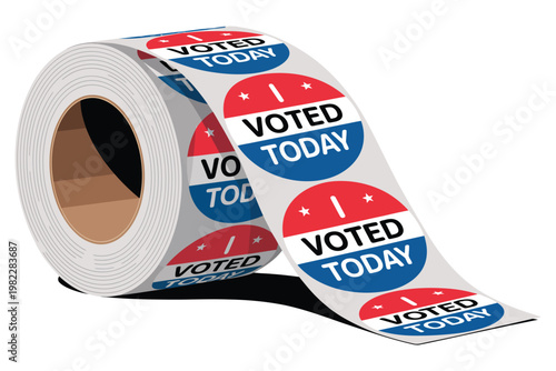 A roll of stickers with the phrase 'I Voted Today' on a white background