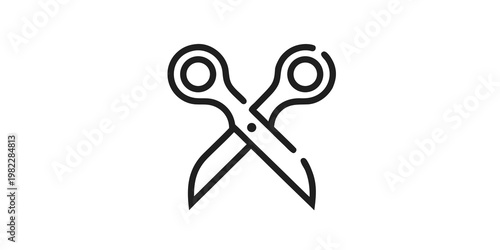 Simple line art scissors icon for cutting tasks with scissors stationery equipment implement hairdressing education isolated background business creative instrument minimalist illustration