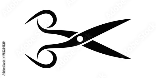 Stylized decorative scissors symbol with elegant curves scissors silhouette creative abstract minimalist equipment implement hairdressing workshop isolated background business identity