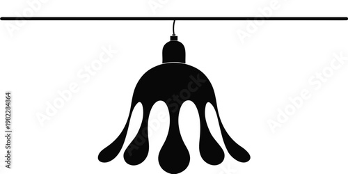 Black silhouette of an organic shaped modern ceiling pendant lamp with silhouette interior lighting minimalist electric illumination abstract decorative furniture contemporary sculptural