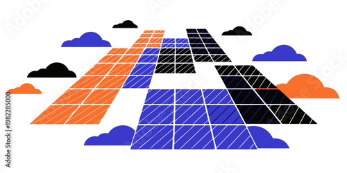 Solar panel field energy concept with clouds energy transition power plant graphic design sustainable power renewable sustainable technology illustration environment photovoltaic atmosphere
