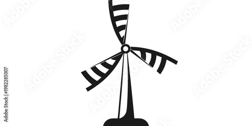 Minimalist black and white wind turbine graphic icon with renewable electricity sustainable generator ecological isolated environment industrial technology alternative illustration resource