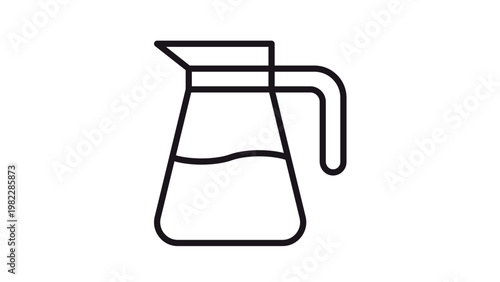 Minimalist black outline vector icon of a glass pitcher or carafe with a handle and spout, showing a wavy liquid level inside, scalable graphic illustration for beverage and kitchen designs.