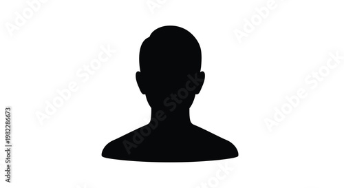A stark silhouette of a human head and shoulders against a plain white background high quality