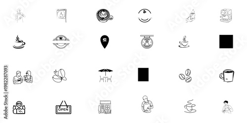 Artisan Coffee Icon Set – Minimalist Barista Illustrations for Cafe Menus, Specialty Branding, and Coffee Shop Marketing