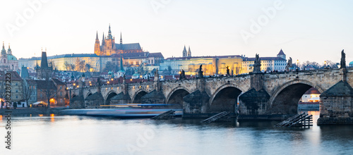 Bild auf Leinwand city of Prague castle in hradcany and the Vltava river with Charles bridge in Prague, Czech Republic