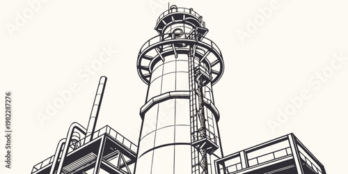 Industrial refinery tower and pipeline infrastructure graphic sketch with industrial refinery pipeline infrastructure engineering manufacturing construction technology