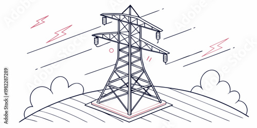 High voltage electrical transmission tower on landscape background with electricity transmission infrastructure electrical industrial landscape illustration engineering