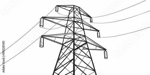 Detailed electrical pylon tower with heavy power cables silhouette electricity transmission electrical infrastructure industrial engineering technology electric structure