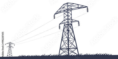 Electrical transmission towers with power lines over grassy field landscape graphic electricity transmission infrastructure landscape electrical engineering industrial