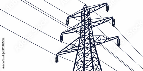 Electric power transmission pylon with multiple high voltage cables electricity transmission infrastructure electric electrical distribution industrial technology capacity