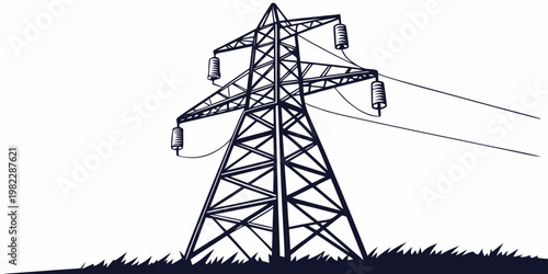 High voltage electrical power pylon tower in landscape illustration with electricity infrastructure transmission electric industrial distribution landscape technology