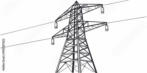 High voltage electric power line pylon tower structure graphic with electricity transmission infrastructure electrical electric distribution industrial technology structure