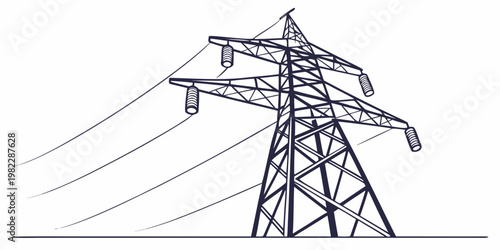 Graphic illustration of electrical power pylon with transmission lines transmission electricity infrastructure electric electrical distribution industrial technology
