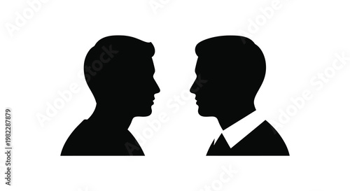 Two silhouetted male profiles face each other suggesting conversation or confrontation in black and white