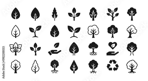 Collection of various leaf and tree icons.