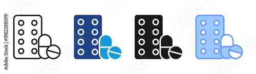 Medicine Tablets icon set multiple style collection