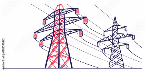 Industrial high voltage electricity transmission pylons with power lines illustration electricity transmission industrial infrastructure electric engineering distribution