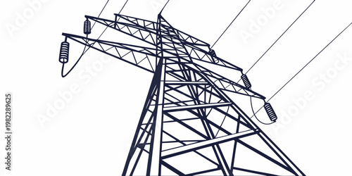 Low angle view of electrical transmission tower silhouette with transmission electricity electrical infrastructure industrial structure engineering electric distribution
