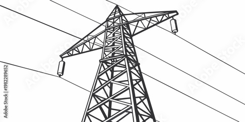 Close up view of high voltage electrical transmission tower with electricity transmission electrical infrastructure industrial technology engineering distribution powerline