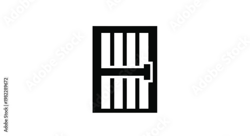 A minimalist black and white illustration depicting a barred door with a handle high quality professional