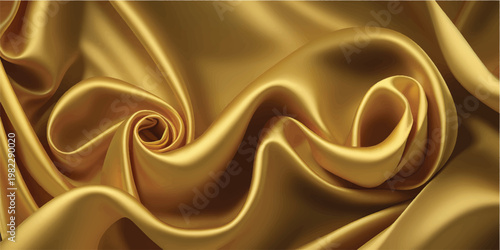 Golden silk fabric features a smooth satin texture with flowing liquid waves and soft golden curves creating a luxurious textile backdrop wallpaper design