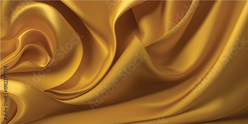 Luxury golden silk fabric texture with smooth satin waves and shiny yellow drapery creates a soft decorative backdrop design for an elegant textile material illustration
