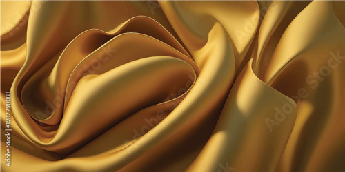 Elegant abstract golden silk background with smooth satin waves and shiny luxury fabric texture for a soft yellow textile design backdrop