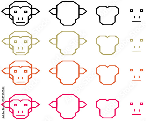 set of funny cartoon faces of monkey 
