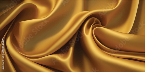 A smooth golden silk fabric texture with luxury satin waves and elegant drapery creates a shiny yellow textile backdrop for fashion design