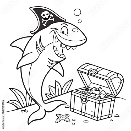 Shark Wearing Pirate Hat Protecting Empty Chest