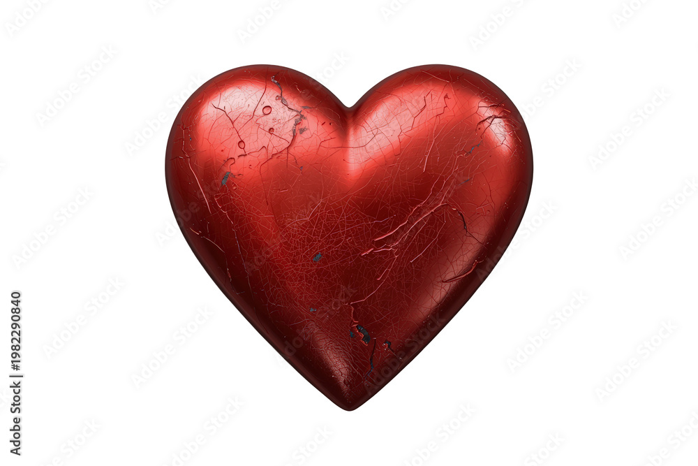 Obraz premium Red distressed heart, a symbol of broken love, pain, relationships, and emotional struggles, on transparent background
