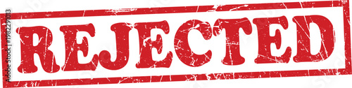 Red rectangular rubber stamp impression with the word rejected in distressed grunge texture