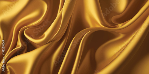 Luxurious yellow silk fabric background with smooth golden waves and a shiny satin texture featuring soft light curves for an elegant abstract textile design