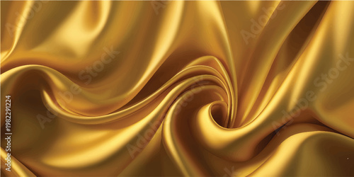 Golden fabric texture background, soft smooth surface with gentle folds, abstract metallic gold material, luxury design, shiny textile pattern, elegant golden backdrop for decoration