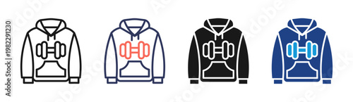 Fitness Hoodie icon set multiple style collection