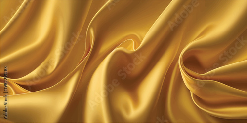 Golden fabric texture background, soft smooth surface with gentle folds, abstract metallic gold material, luxury design, shiny textile pattern, elegant golden backdrop for decoration